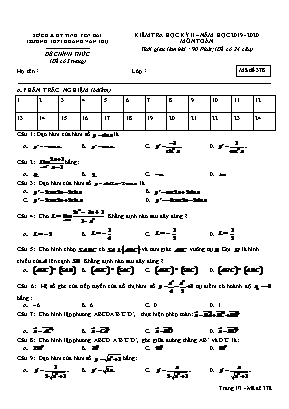 Đề kiểm tra học kỳ II môn Toán Lớp 11 - Mã đề 378 - Năm học 2019-2020 - Trường THPT Hoàng Văn Thụ